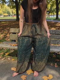 Image 2 of Starry Night Harem Pants Green | High Crotch Boho Trousers with Elastic Waist