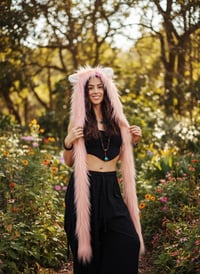 Image 2 of Faux Fur Bear Hood with Paws – Festival Rave Animal Hood Kandi Boho Pink - 103