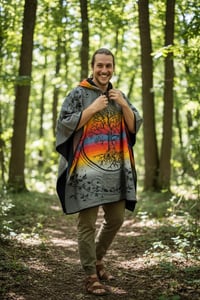 Image 10 of Tree of Life Warm Hooded Festival Poncho - Grey