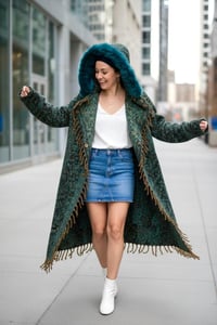 Image 2 of Hooded Fringe Cloak - Teal Fur, Boho Wizard Coat