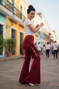 Image 6 of Festival Fairy Flare Pants – Rayon Flare Yoga Pants, Stretchy Boho Disco Wear, Red - 12