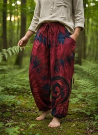 Image 1 of Thai Tie Dye Festival Pants with Pockets, Boho Psy Harem Trousers Unisex Red - 471