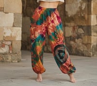 Image 3 of Thai Tie Dye Festival Pants with Pockets, Boho Psy Harem Trousers Unisex Orange - 473