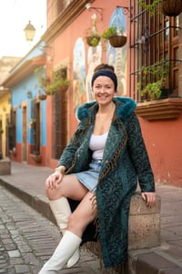 Image 3 of Hooded Fringe Cloak - Teal Fur, Boho Wizard Coat