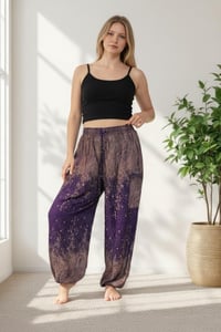 Image 5 of Paisley Harem Pants with Pockets, Boho Festival Trousers, High Crotch Unisex Lounge Pants Purple