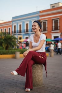 Image 7 of Festival Fairy Flare Pants – Rayon Flare Yoga Pants, Stretchy Boho Disco Wear, Red - 12