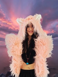Image 3 of Faux Fur Bear Hood with Paws – Festival Rave Animal Hood Kandi Boho Pink - 103