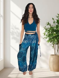 Image 5 of Paisley Harem Pants with Pockets, Boho Festival Trousers, High Crotch Unisex Teal - 515