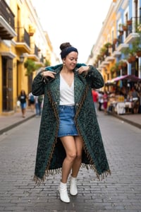 Image 4 of Hooded Fringe Cloak - Teal Fur, Boho Wizard Coat