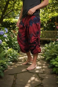 Image 4 of Thai Tie Dye Festival Pants with Pockets, Boho Psy Harem Trousers Unisex Red - 471