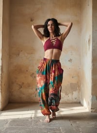 Image 4 of Thai Tie Dye Festival Pants with Pockets, Boho Psy Harem Trousers Unisex Orange - 473