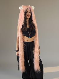 Image 4 of Faux Fur Bear Hood with Paws – Festival Rave Animal Hood Kandi Boho Pink - 103