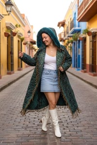 Image 5 of Hooded Fringe Cloak - Teal Fur, Boho Wizard Coat