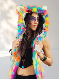 Image 3 of Faux Fur Festival Bear Hood with Paws, Kandi Rave Animal Hood