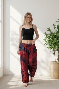 Image 5 of Thai Tie Dye Festival Pants with Pockets, Boho Psy Harem Trousers Unisex Red - 471