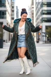 Image 6 of Hooded Fringe Cloak - Teal Fur, Boho Wizard Coat