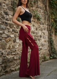 Image 9 of Festival Fairy Flare Pants – Rayon Flare Yoga Pants, Stretchy Boho Disco Wear, Red - 12