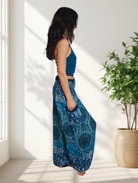 Image 7 of Paisley Harem Pants with Pockets, Boho Festival Trousers, High Crotch Unisex Teal - 515