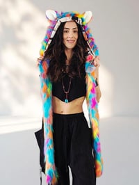 Image 4 of Faux Fur Festival Bear Hood with Paws, Kandi Rave Animal Hood