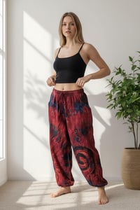 Image 6 of Thai Tie Dye Festival Pants with Pockets, Boho Psy Harem Trousers Unisex Red - 471