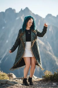 Image 1 of Hooded Fringe Cloak - Teal Fur, Boho Wizard Coat