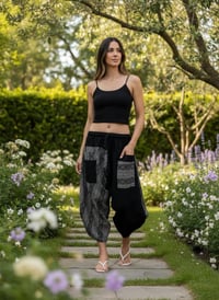 Image 9 of Thai Cotton Harem Pants Boho Festival Unisex Trousers Tribal Patchwork Black White - 428