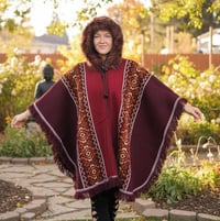 Image 5 of Handwoven Wool Poncho with Faux Fur Hood, Bohemian Tribal Pattern Cape