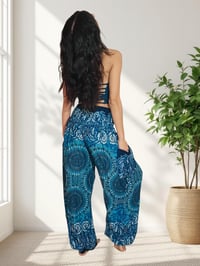 Image 8 of Paisley Harem Pants with Pockets, Boho Festival Trousers, High Crotch Unisex Teal - 515