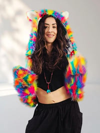 Image 1 of Faux Fur Festival Bear Hood with Paws, Kandi Rave Animal Hood