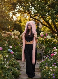 Image 8 of Faux Fur Bear Hood with Paws – Festival Rave Animal Hood Kandi Boho Pink - 103