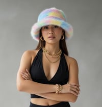 Image 2 of Faux Fur Bucket Hat Festival Rave Plush Pastel Rainbow Statement - 153