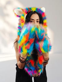 Image 5 of Faux Fur Festival Bear Hood with Paws, Kandi Rave Animal Hood