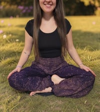 Image 1 of Paisley Harem Pants with Pockets, Boho Festival Trousers, High Crotch Unisex Lounge Pants Purple