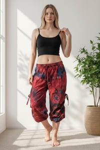 Image 8 of Thai Tie Dye Festival Pants with Pockets, Boho Psy Harem Trousers Unisex Red - 471