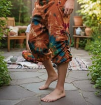 Image 8 of Thai Tie Dye Festival Pants with Pockets, Boho Psy Harem Trousers Unisex Orange - 473