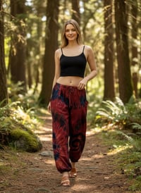 Image 9 of Thai Tie Dye Festival Pants with Pockets, Boho Psy Harem Trousers Unisex Red - 471