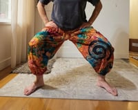 Image 9 of Thai Tie Dye Festival Pants with Pockets, Boho Psy Harem Trousers Unisex Orange - 473