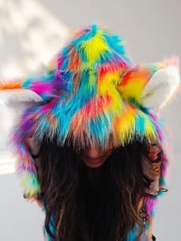 Image 7 of Faux Fur Festival Bear Hood with Paws, Kandi Rave Animal Hood