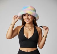 Image 5 of Faux Fur Bucket Hat Festival Rave Plush Pastel Rainbow Statement - 153
