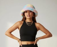 Image 6 of Faux Fur Bucket Hat Festival Rave Plush Pastel Rainbow Statement - 153