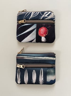 Image of Fly agaric feather, double zipper pouch, fits cards