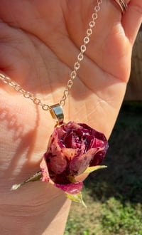Image 3 of Wine Red Rose Resin Pendant Necklace 