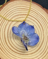 Image 1 of Blue Delphinium Resin Pendant Necklace