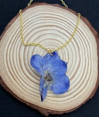 Image 2 of Blue Delphinium Resin Pendant Necklace