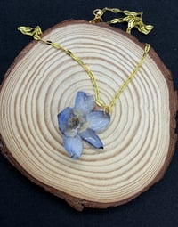 Image 3 of Blue Delphinium Resin Pendant Necklace