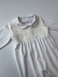 Image 2 of White smocked Babygrow/ Blanket 