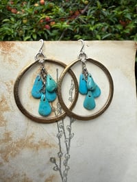 Image 13 of Kingman Turquoise Sterling Silver and Brass Hoops earrings 