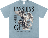 Image 2 of Oversized Snow Washed "PASSIONS NOIY" T-shirt 250gsm|7.4oz