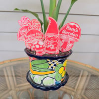 Image 2 of Garden and Flower Pot Stakes - Everyday Girl Gnome with Mushrooms Set