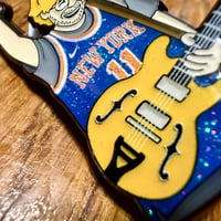 Image 4 of LE26 Trey Red Rocks Knicks Jersey on Soft Enamel with Glitter